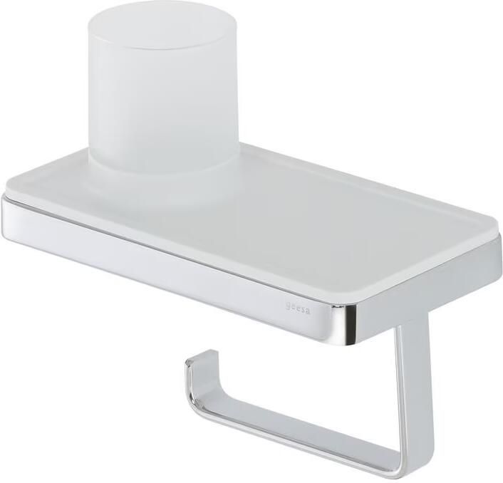 Geesa Toiletrolhouder Frame | Met planchet en LED lichthouder | Wit-Chroom - Foto 2