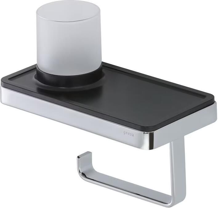 Geesa Toiletrolhouder Frame | Met planchet en LED lichthouder | Zwart-Chroom - Foto 2