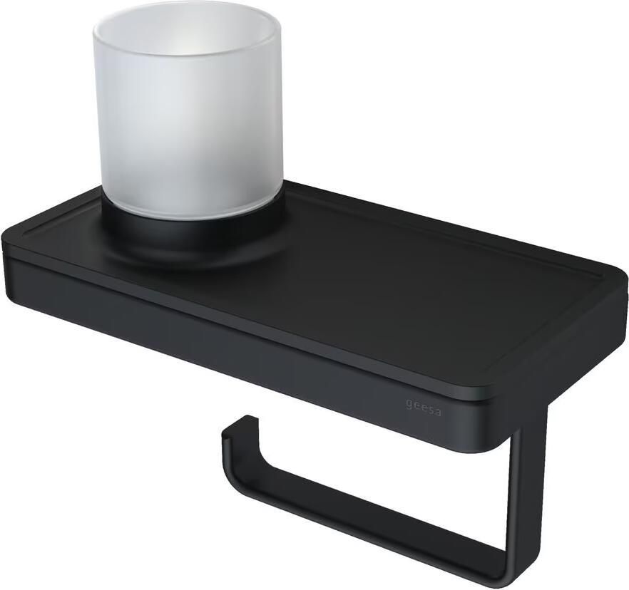 Geesa Toiletrolhouder Frame | Met planchet en LED lichthouder | Zwart - Foto 4