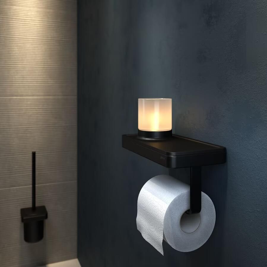 Geesa Toiletrolhouder Frame | Met planchet en LED lichthouder | Zwart