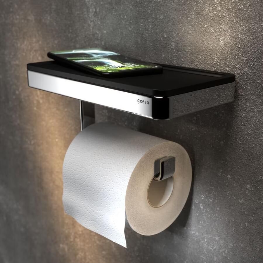Geesa Toiletrolhouder Frame | Met planchet | Zwart