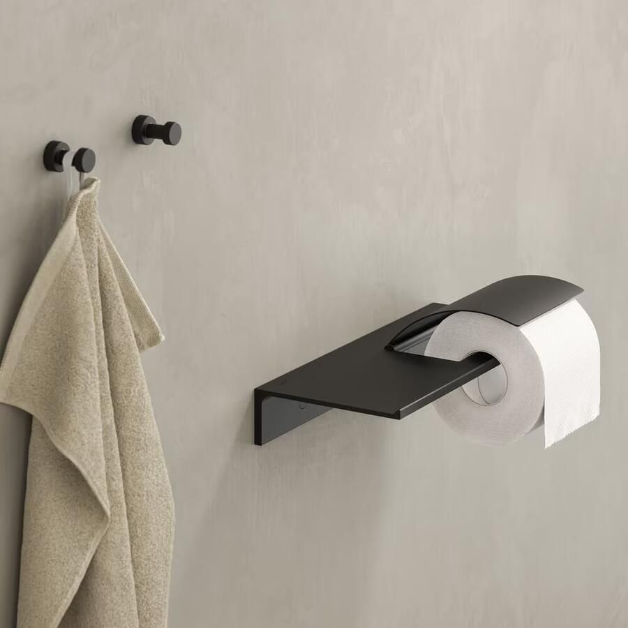 Geesa Toiletrolhouder Leev | Met planchet en klep | Zwart