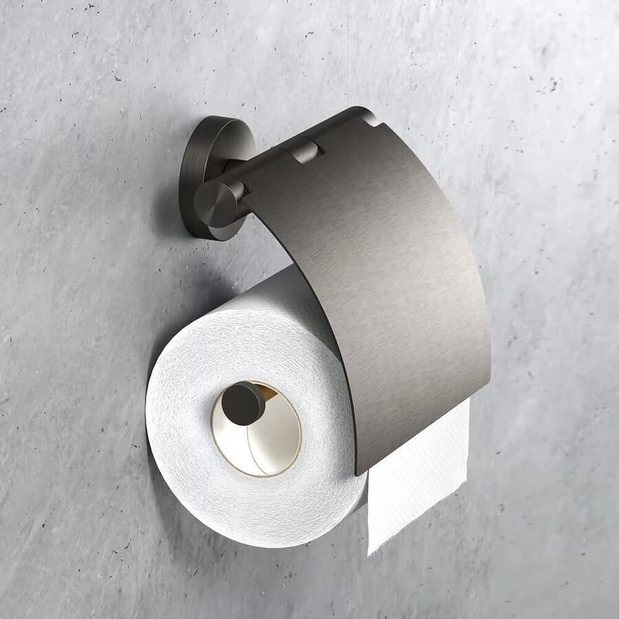 Geesa Toiletrolhouder Nemox | Met klep | Zwart metaal geborsteld