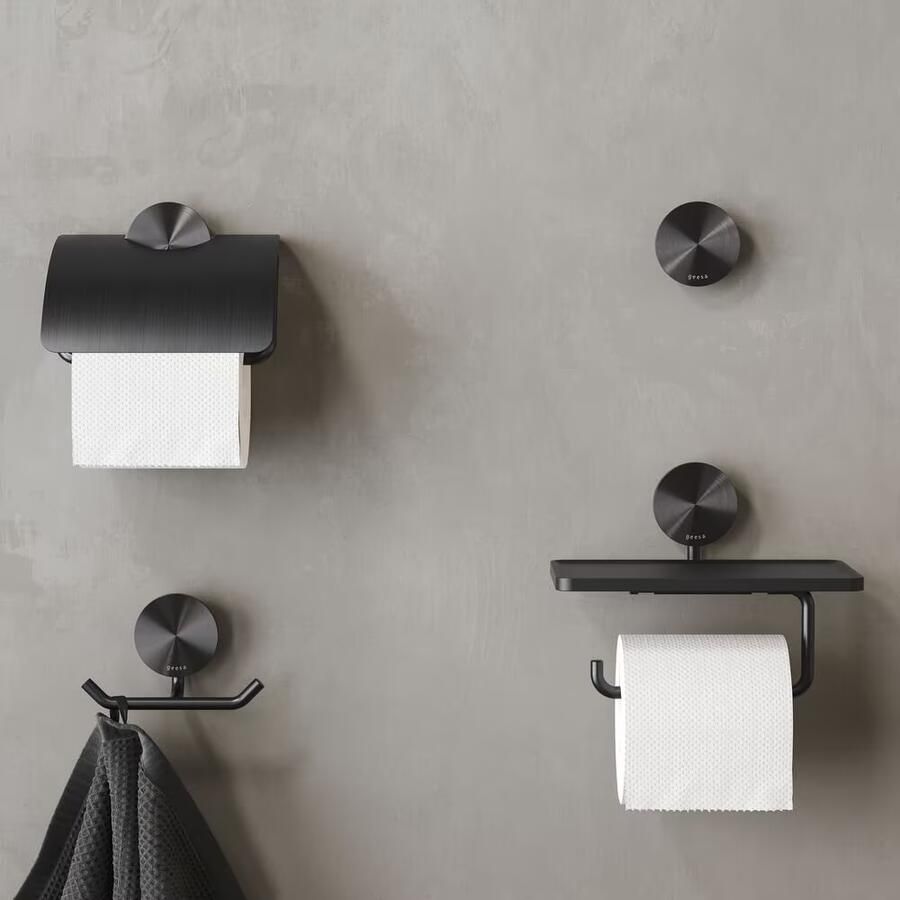 Geesa Toiletrolhouder Opal | Met klep | Zwart metaal geborsteld