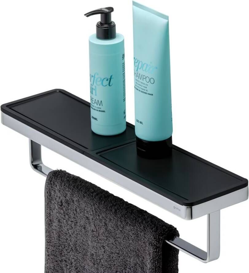 Geesa Handdoekrek Frame | 40 cm | Met plateau | Zwart-Chroom