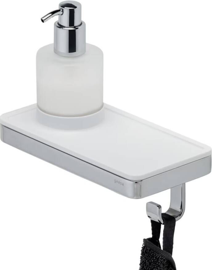 Geesa Planchet zeepdispenser Frame | 200 ml | Met handdoekhaak | Wit-Chroom