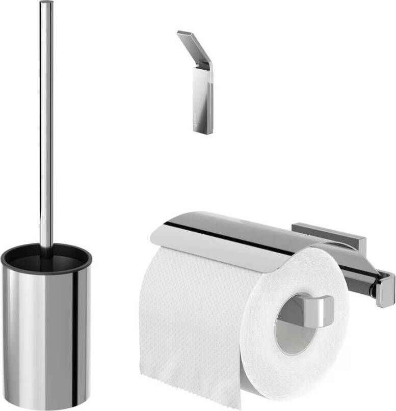 Geesa Toiletaccessorieset Craft | Toiletborstel met houder Toiletrolhouder met klep Handdoekhaak | RVS gepolijst