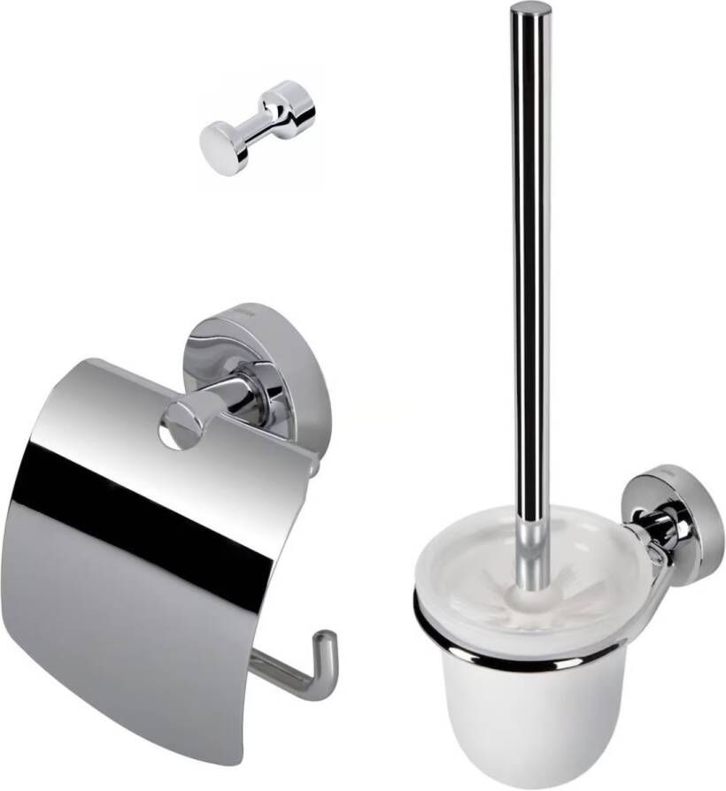 Geesa Toiletaccessorieset Luna | Toiletborstel met houder Toiletrolhouder met klep Handdoekhaak | Chroom