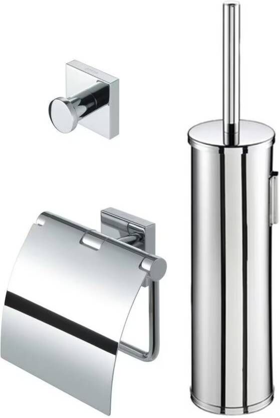Geesa Toiletaccessorieset Nelio | Toiletborstel met houder Toiletrolhouder met klep Handdoekhaak | Chroom