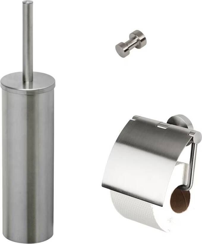 Geesa Toiletaccessorieset Nemox | Toiletborstel met houder Toiletrolhouder met klep Handdoekhaak | RVS geborsteld