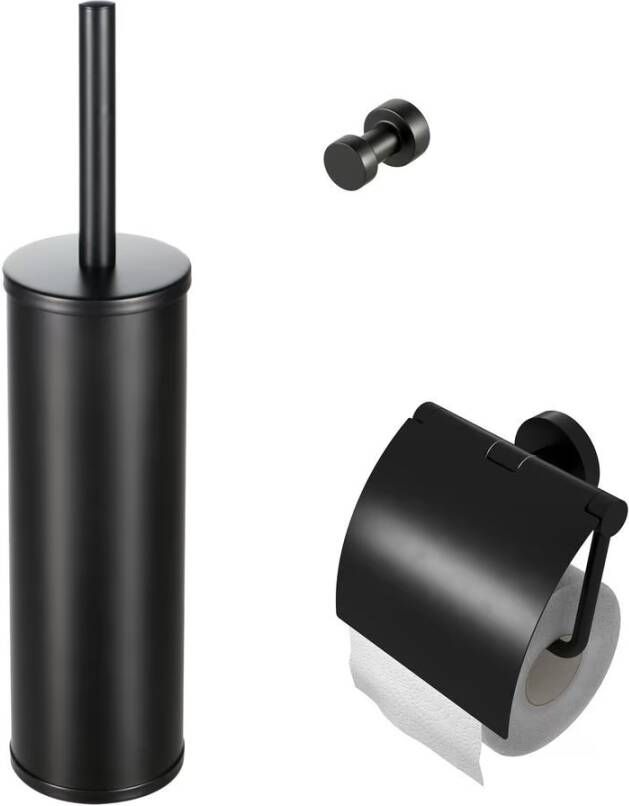 Geesa Toiletaccessorieset Nemox | Toiletborstel met houder Toiletrolhouder met klep Handdoekhaak | Zwart