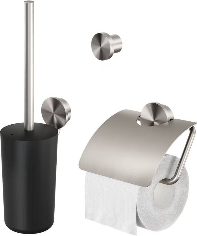 Geesa Toiletaccessorieset Opal | Toiletborstel met houder Toiletrolhouder met klep Handdoekhaak | RVS geborsteld