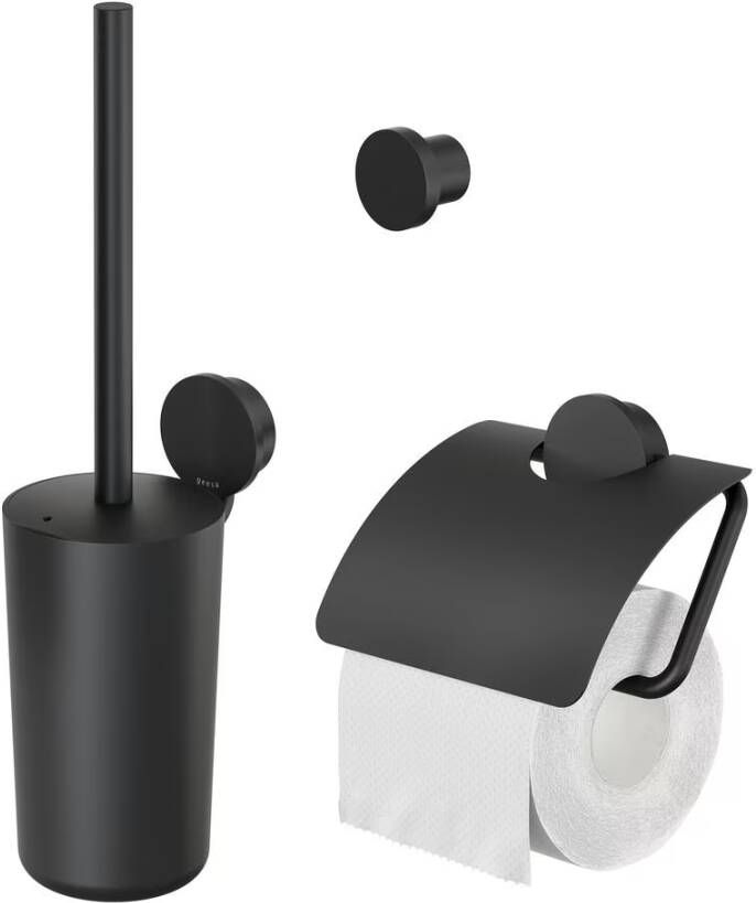 Geesa Toiletaccessorieset Opal | Toiletborstel met houder Toiletrolhouder met klep Handdoekhaak | Zwart