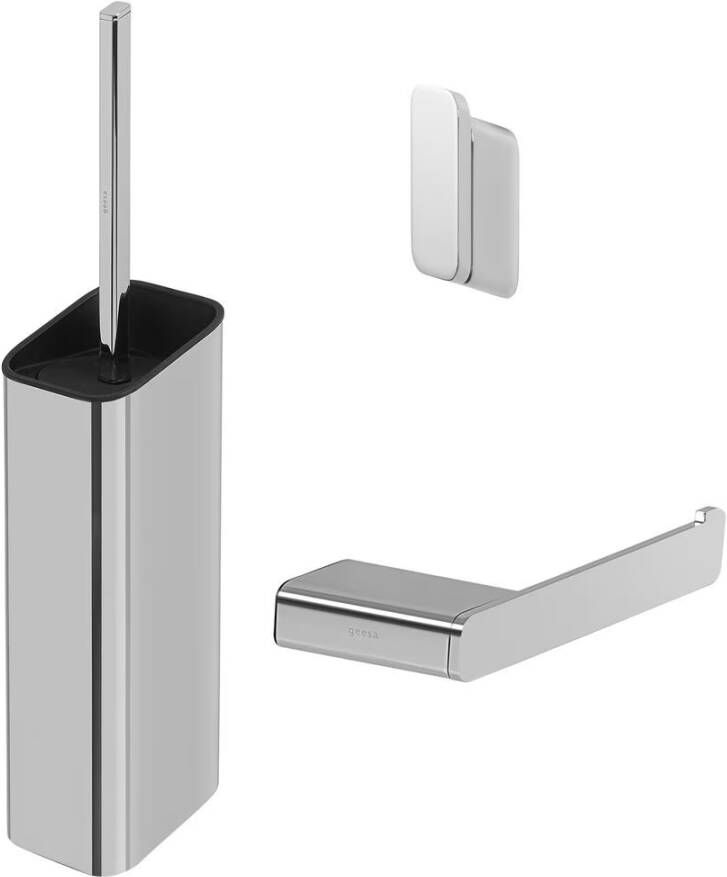 Geesa Toiletaccessorieset Shift | Toiletborstel met houder Toiletrolhouder zonder klep Handdoekhaak | Chroom