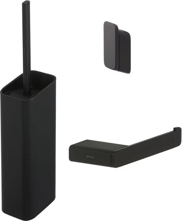 Geesa Toiletaccessorieset Shift | Toiletborstel met houder Toiletrolhouder zonder klep Handdoekhaak | Zwart