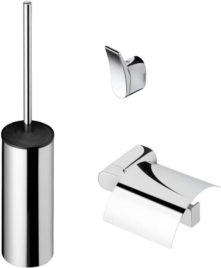 Geesa Toiletaccessorieset Wynk | Toiletborstel met houder Toiletrolhouder met klep Handdoekhaak | Chroom
