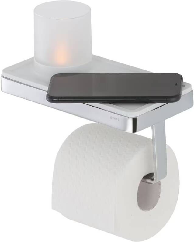 Geesa Toiletrolhouder Frame | Met planchet en LED lichthouder | Wit-Chroom