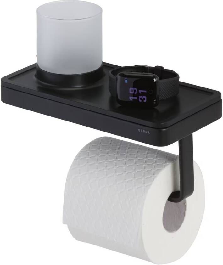 Geesa Toiletrolhouder Frame | Met planchet en LED lichthouder | Zwart