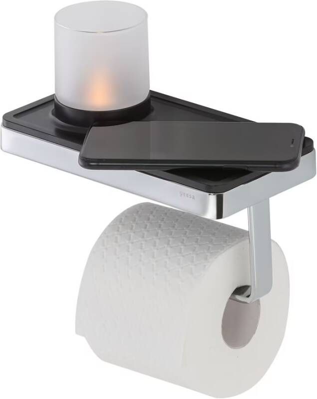 Geesa Toiletrolhouder Frame | Met planchet en LED lichthouder | Zwart-Chroom