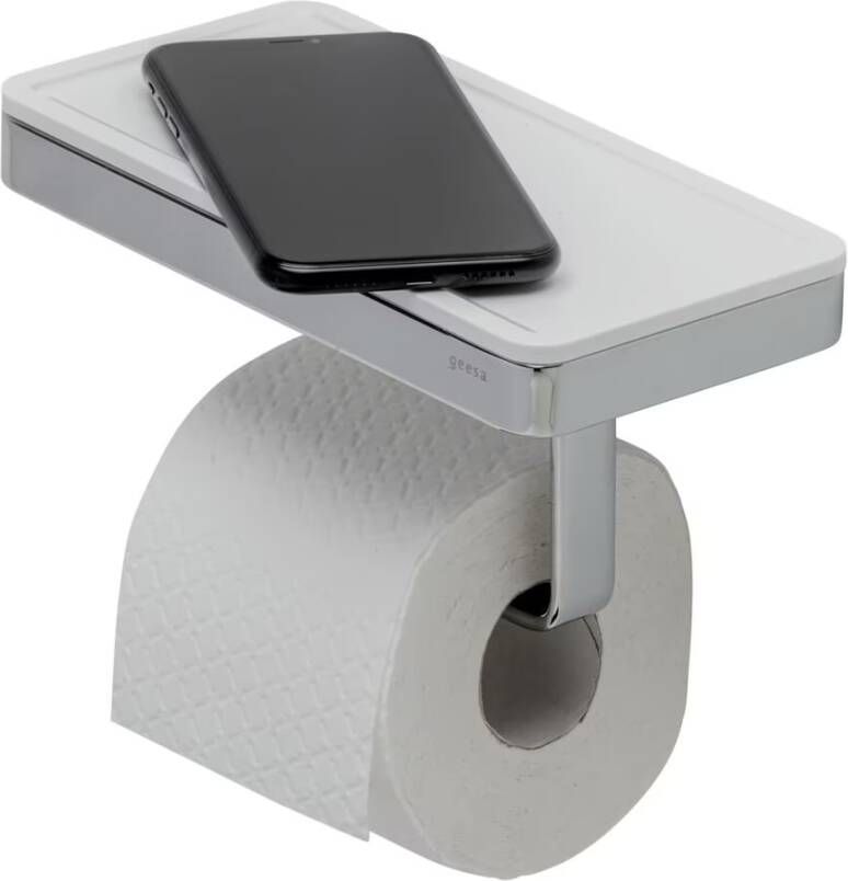Geesa Toiletrolhouder Frame | Met planchet | Wit-Chroom