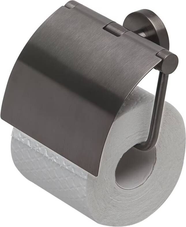Geesa Toiletrolhouder Nemox | Met klep | Zwart metaal geborsteld