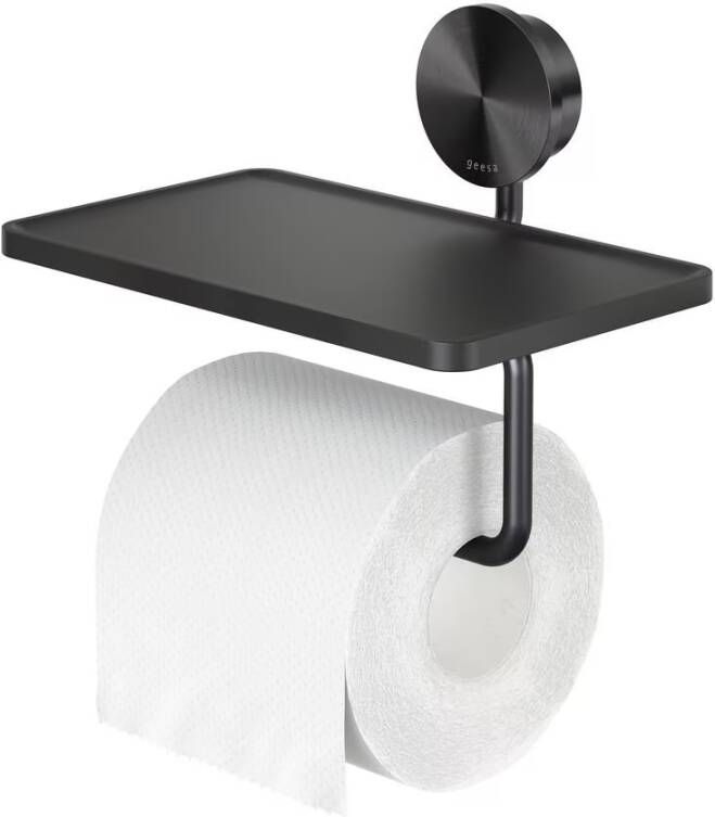 Geesa Toiletrolhouder Opal | Met planchet | Zwart metaal geborsteld