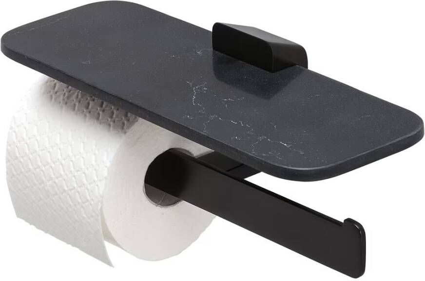 Geesa Toiletrolhouder Shift | Dubbel | Met planchet | Zwart-Matzwarte marmerlook