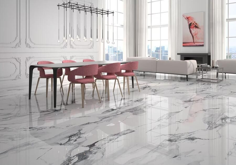 Geo Tiles Crash Vloertegel | 120x120 cm | Gerectificeerd | Marmerlook | Glans Wit