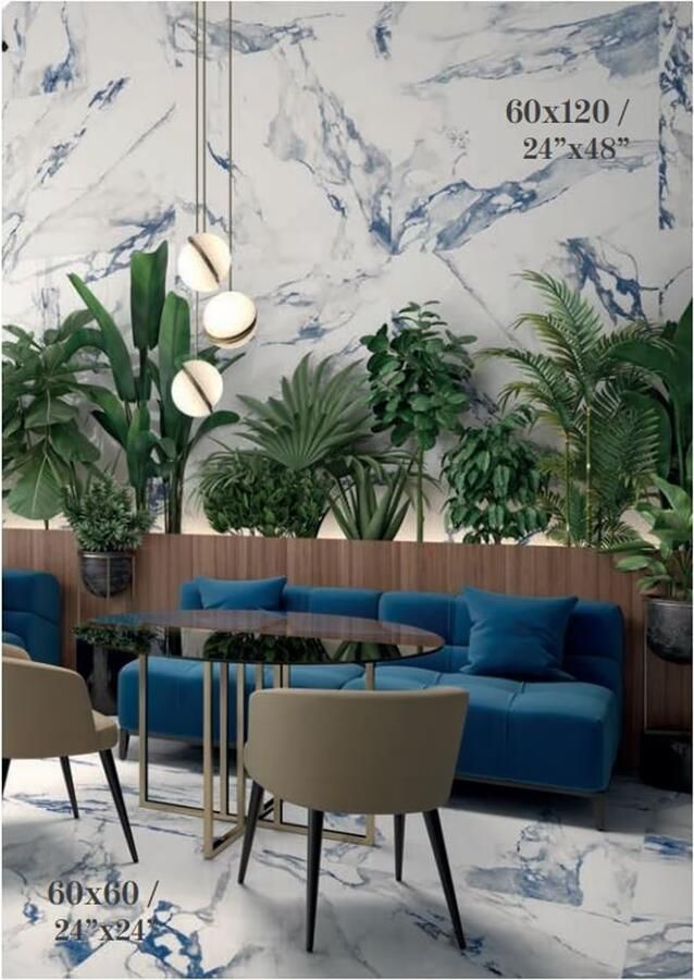 Geo Tiles Crash Vloertegel | 60x60 cm | Gerectificeerd | Marmerlook | Glans Blauw - Foto 1