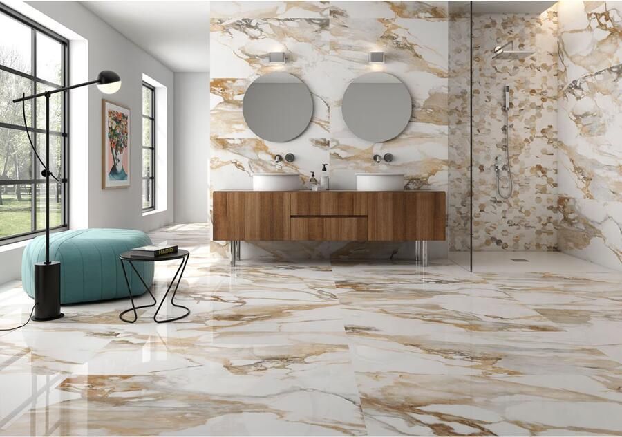 Geo Tiles Crash Vloertegel | 60x60 cm | Gerectificeerd | Marmerlook | Glans Beige