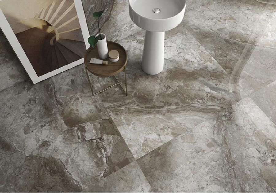 Geo Tiles Leyte Vloertegel | 60x120 cm | Gerectificeerd | Marmerlook | Glans Bruin