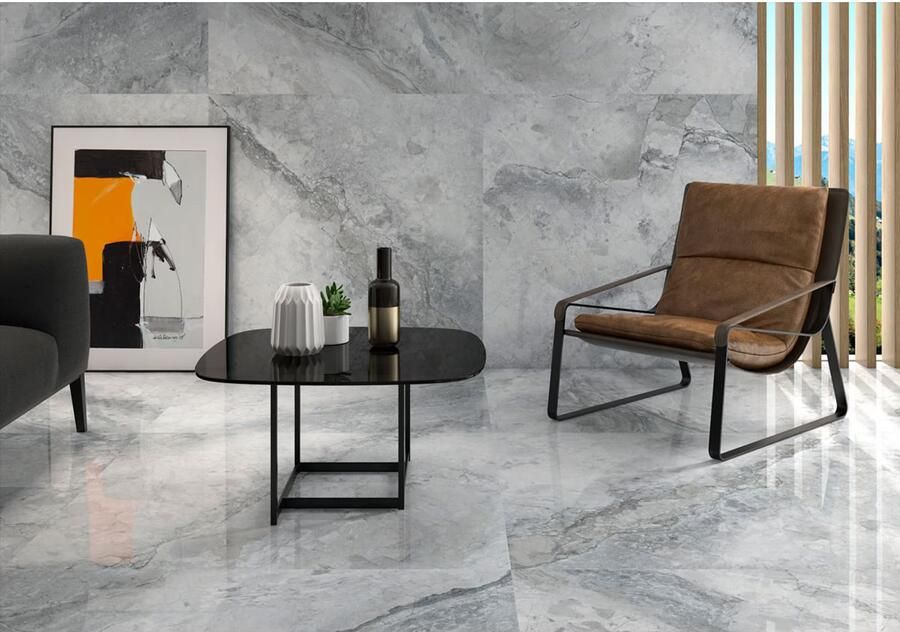 Geo Tiles Leyte Vloertegel | 60x120 cm | Gerectificeerd | Marmerlook | Glans Grijs