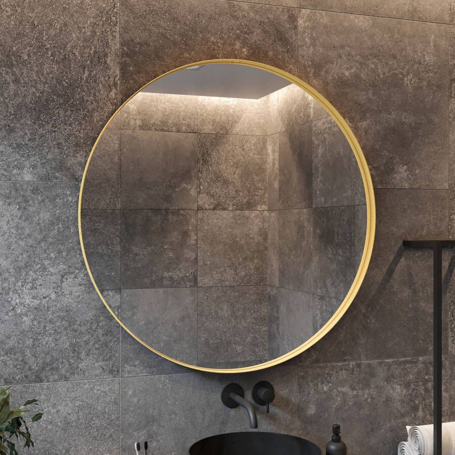 Gliss Design Badkamerspiegel Athena | 40 cm | Rond | Indirecte LED verlichting | Touch button | Spiegelverwarming | Goud metalen rand - Foto 1
