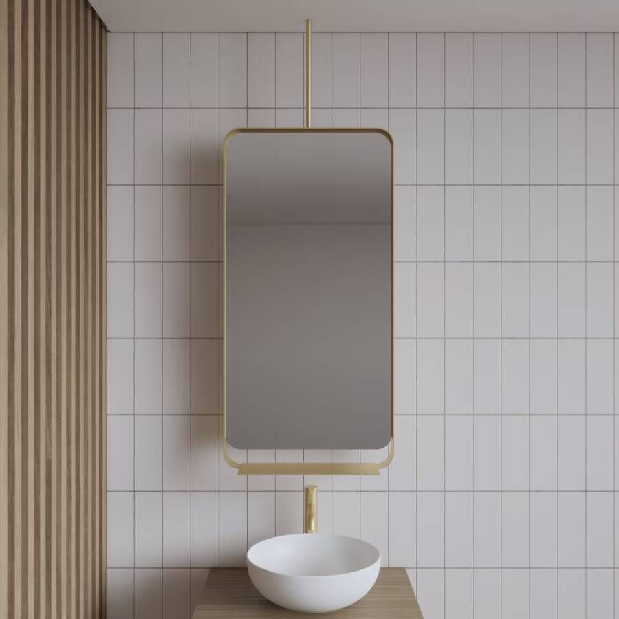 Gliss Design Badkamerspiegel Astra | 50x100 cm | Met planchet | Rechthoekig | Mat goud