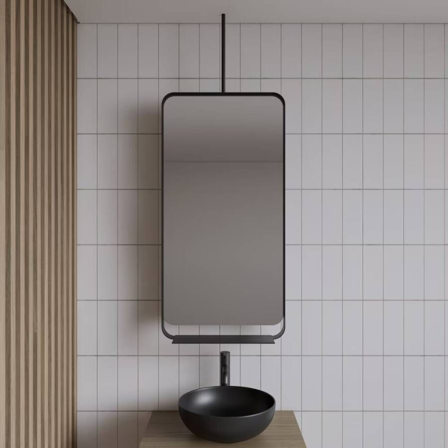 Gliss Design Badkamerspiegel Astra | 50x100 cm | Met planchet | Rechthoekig | Mat zwart