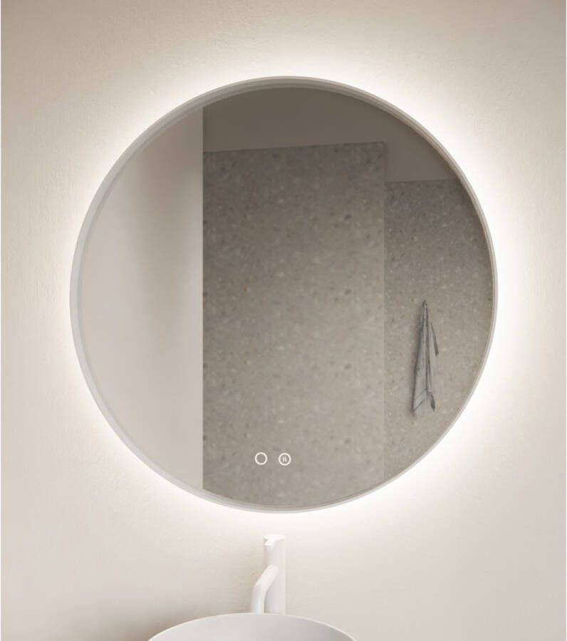 Gliss Design Badkamerspiegel Athena | 100 cm | Rond | Indirecte LED verlichting | Touch button | Spiegelverwarming | Wit metalen rand