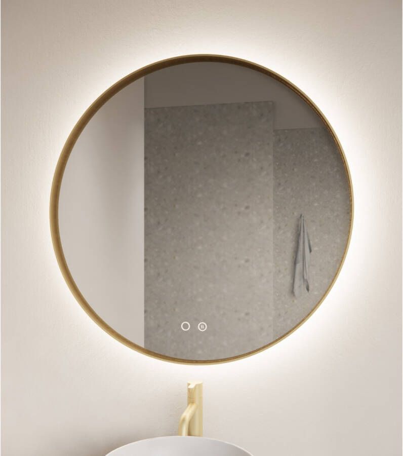 Gliss Design Badkamerspiegel Athena | 120 cm | Rond | Indirecte LED verlichting | Touch button | Spiegelverwarming | Goud metalen rand