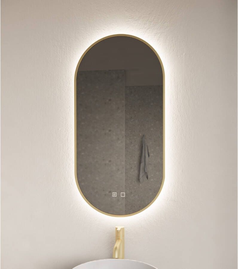 Gliss Design Badkamerspiegel Aura | 40x100 cm | Ovaal | Indirecte LED verlichting | Touch button | Met spiegelverwarming