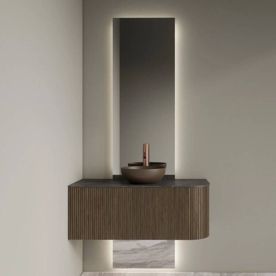 Gliss Design Badkamerspiegel Celeste | 40x120 + 40x25 cm | 2-delig verticaal | Indirecte LED verlichting | Sensor bediening | Met spiegelverwarming