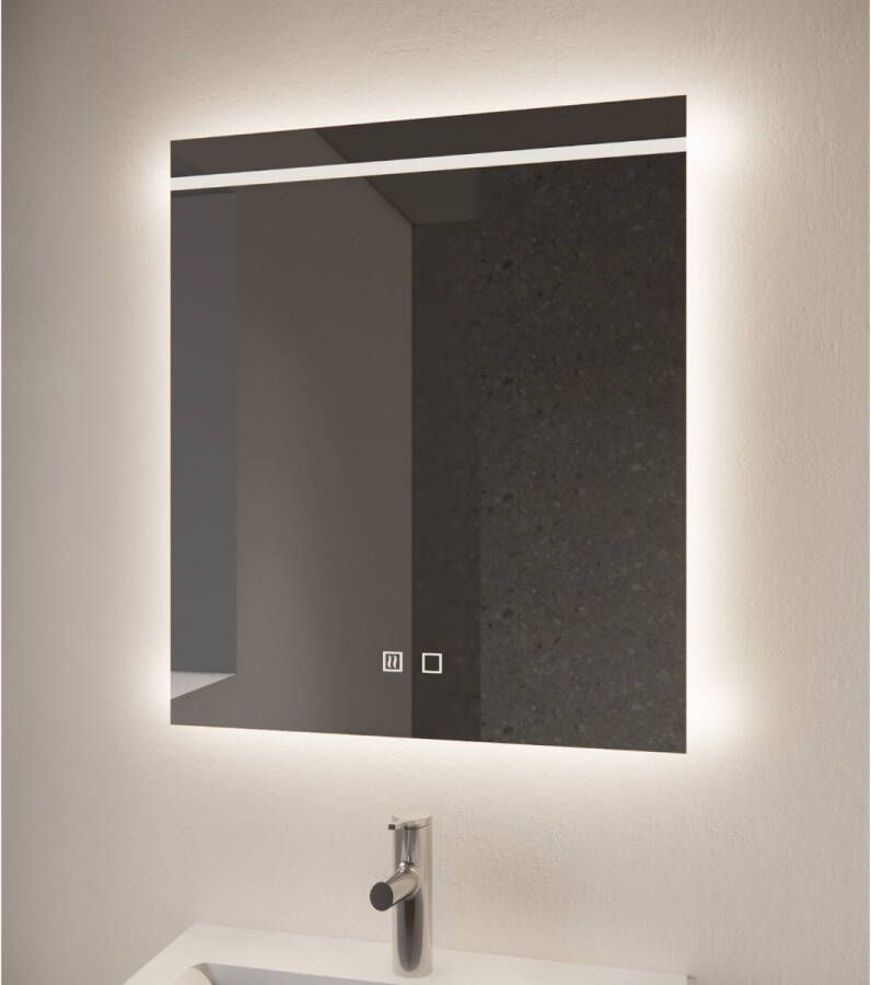 Gliss Design Badkamerspiegel Decora | 80x70 cm | Rechthoekig | Indirecte LED verlichting | Touch button | Met spiegelverwarming