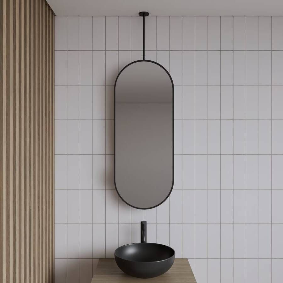 Gliss Design Badkamerspiegel Halo | 40x90 cm | Verticaal | Ovaal | Mat zwart