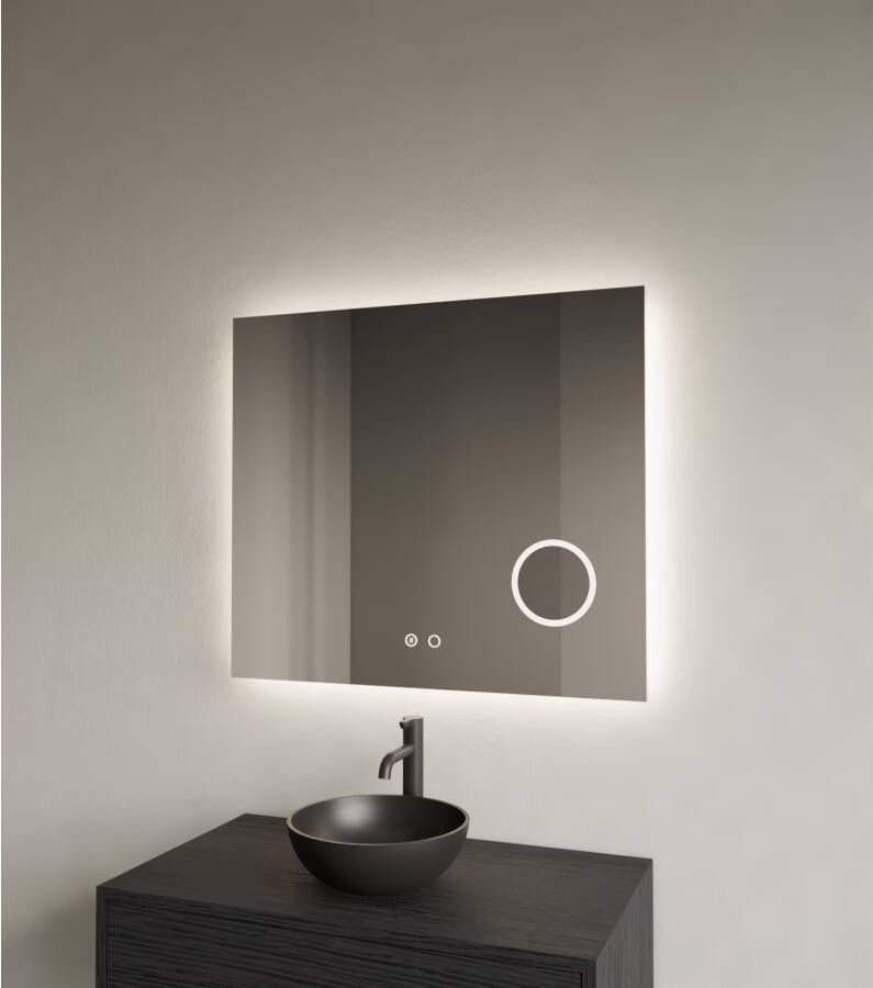 Gliss Design Badkamerspiegel Lumin | 80x70 cm | Rechthoekig | Indirecte LED verlichting | Touch button | Met spiegelverwarming