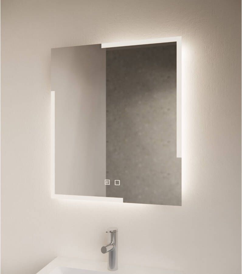 Gliss Design Badkamerspiegel Melite | 70x70 cm | Rechthoekig | Indirecte LED verlichting | Touch button | Met spiegelverwarming