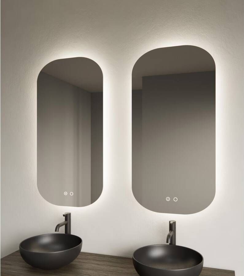 Gliss Design Badkamerspiegel Notus | 50x100 cm | Deens Ovaal | Indirecte LED verlichting | Touch button | Met spiegelverwarming