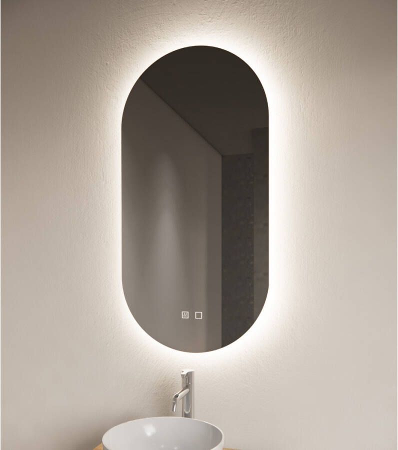 Gliss Design Badkamerspiegel Orion | 100x50 cm | Ovaal | Indirecte LED verlichting | Touch button | Met spiegelverwarming