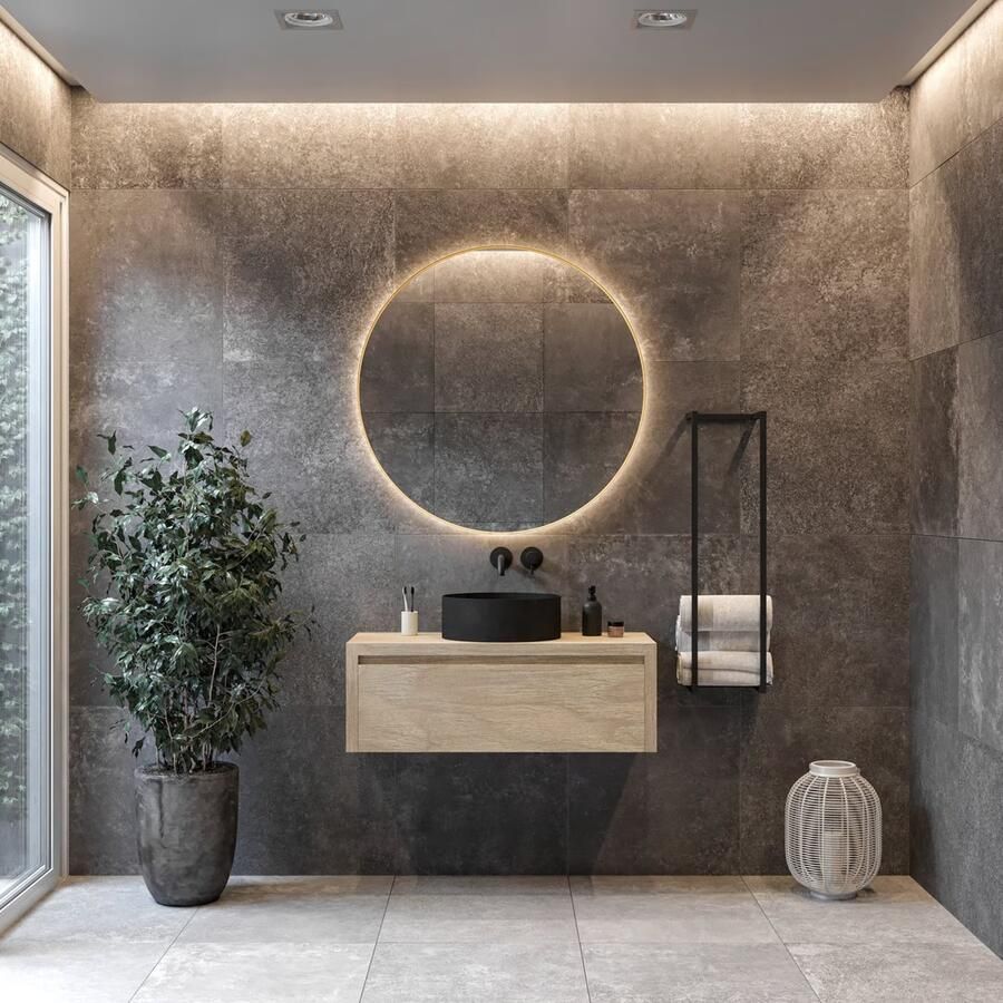 Gliss Design Badkamerspiegel Athena | 120 cm | Rond | Indirecte LED verlichting | Touch button | Spiegelverwarming | Mat goude metalen rand