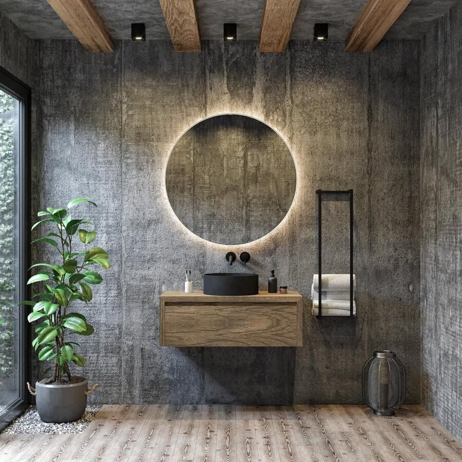 Gliss Design Badkamerspiegel Athena | 90 cm | Rond | Indirecte LED verlichting | Touch button | Spiegelverwarming | Mat witte metalen rand - Foto 2