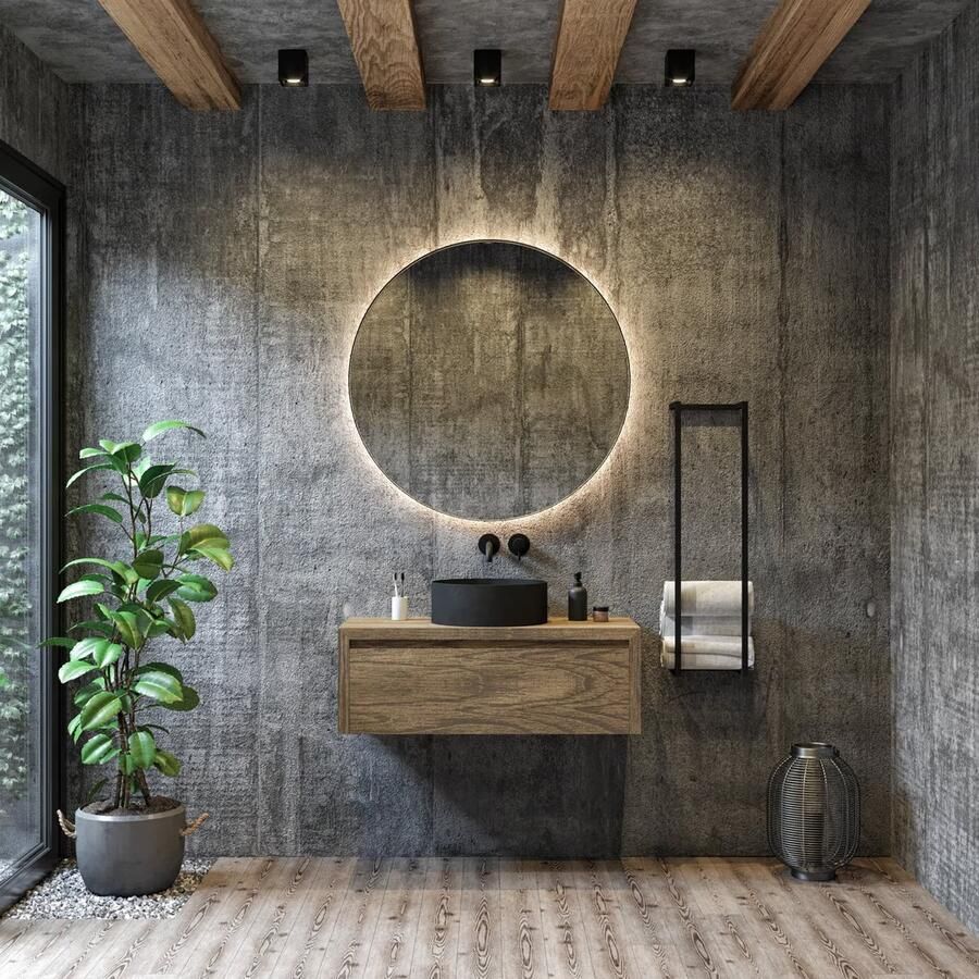 Gliss Design Badkamerspiegel Athena | 70 cm | Rond | Indirecte LED verlichting | Touch button | Spiegelverwarming | Mat zwarte metalen rand