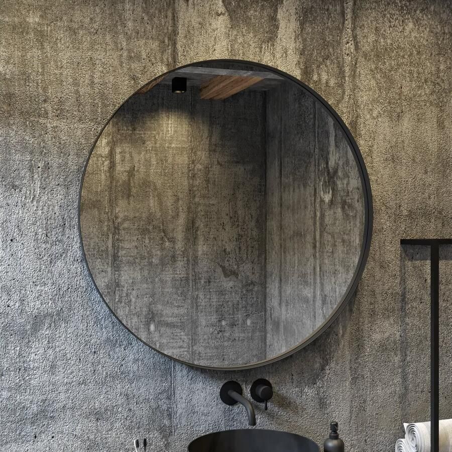 Gliss Design Badkamerspiegel Athena | 90 cm | Rond | Indirecte LED verlichting | Touch button | Spiegelverwarming | Mat zwarte metalen rand - Foto 2