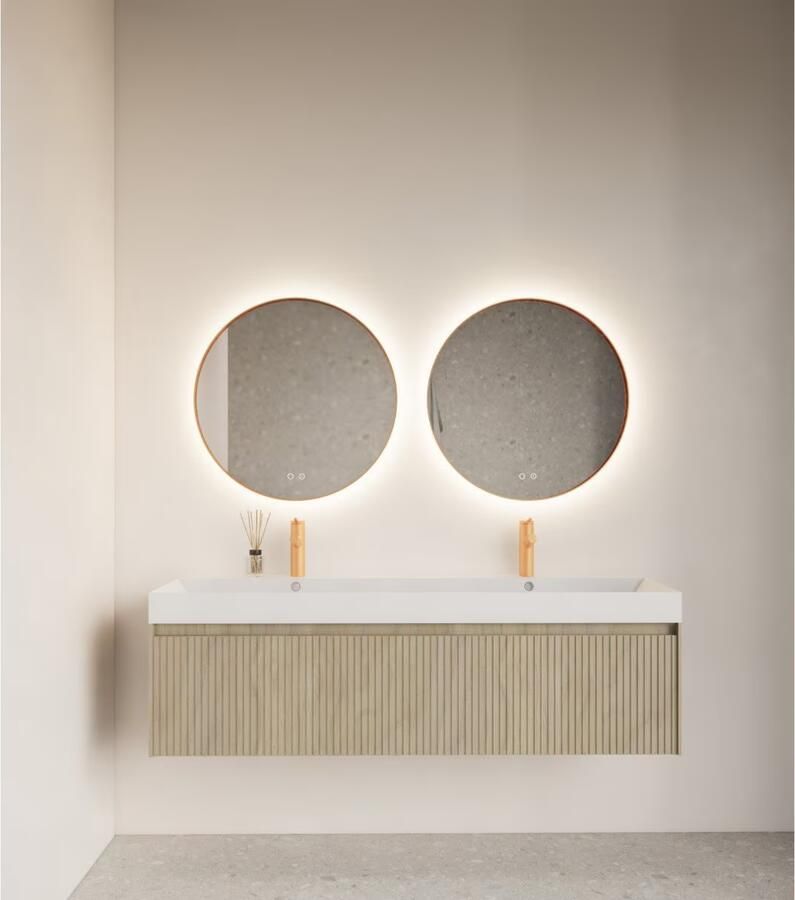 Gliss Design Badkamerspiegel Athena | 40 cm | Rond | Indirecte LED verlichting | Touch button | Spiegelverwarming | Koper rose metalen rand